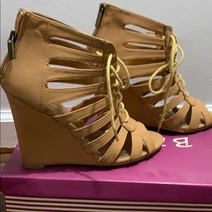 Lace up wedge open toe heel
